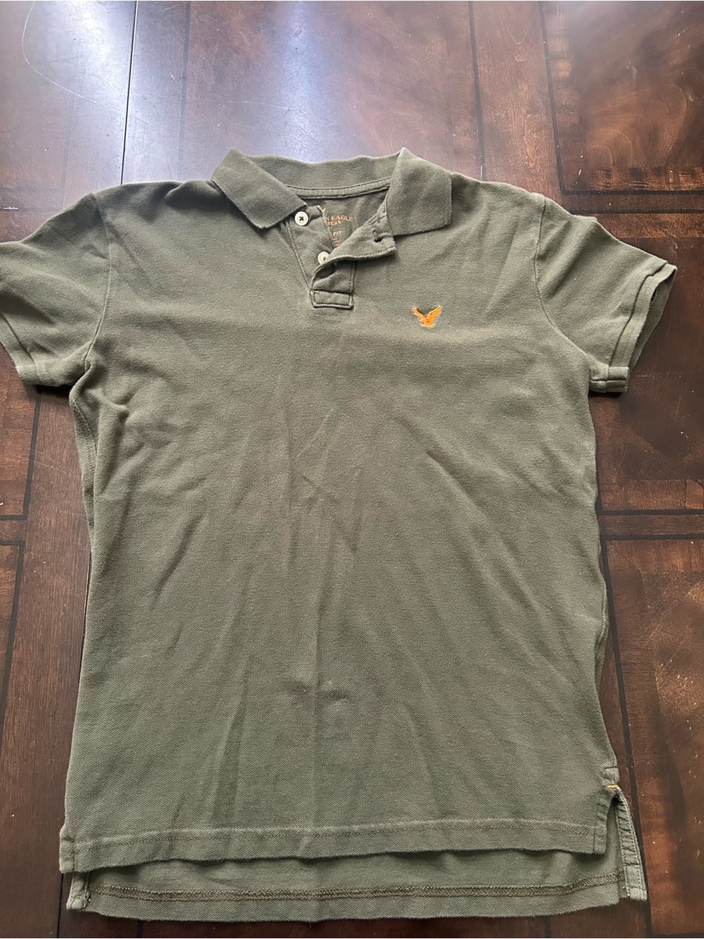 American Eagle Outfitters Olive Polo with Yellow Embroidered Logo